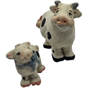 Charming Pottery Cow Figurines Set